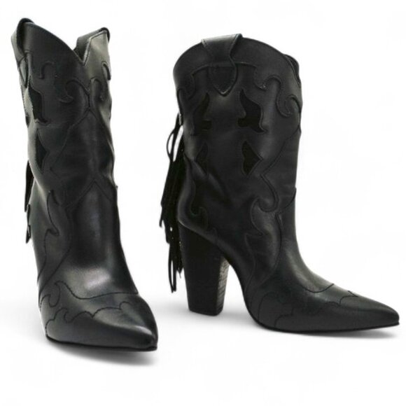 Dingo Women's Size 7 M Black Lady's Night Fringe Leather Western Ankle Booties - Picture 7 of 13